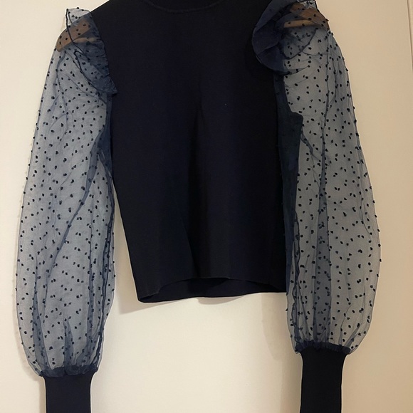 ZARA navy organza puff sleeve sweater - Picture 5 of 9